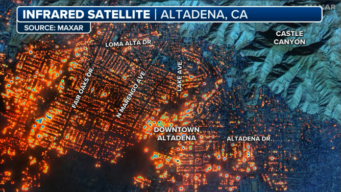 Here's an infrared satellite image in Altadena, California, on Thursday, January 9, 2024.